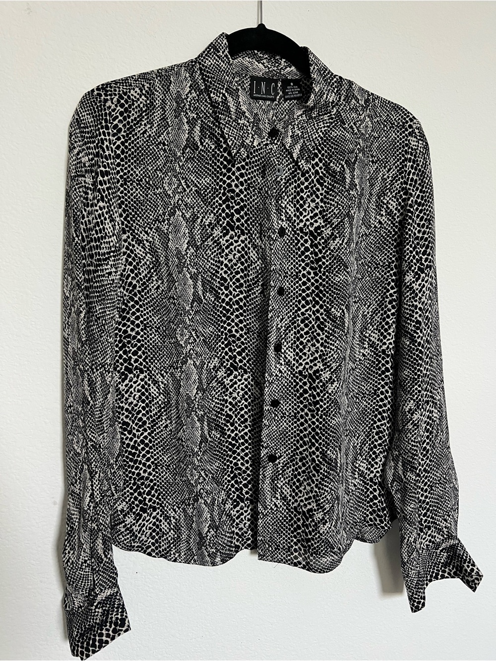 INC International Concepts Black & White Snake-Print Silk Blouse